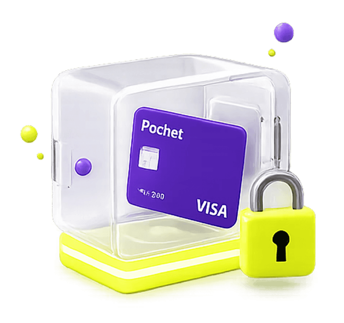 3D illustration of a card in a glass safe with a lock